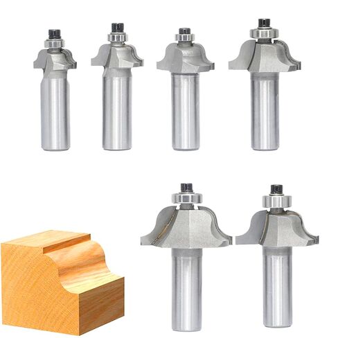 6Pcs Roman Ogee Router Bit Set,1/2" Shank,Decorative Edge Bits | Double Radius r3/32", r1/8", r5/32", r3/16", r7/32" and r1/4" Edging Cutter for Wood Ogee "S" Profiling,Edging,Molding in Kuwait