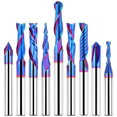 EANOSIC 9PCS Carbide CNC Router Bits Set 1/4 Inch Shank, Multiple Uses Spiral Router Bit for Woodworking Detail Carving Trimming V Groove Engraving Slotting Mortise in Kuwait