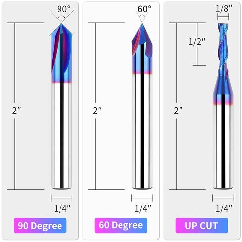 EANOSIC 9PCS Carbide CNC Router Bits Set 1/4 Inch Shank, Multiple Uses Spiral Router Bit for Woodworking Detail Carving Trimming V Groove Engraving Slotting Mortise in Kuwait