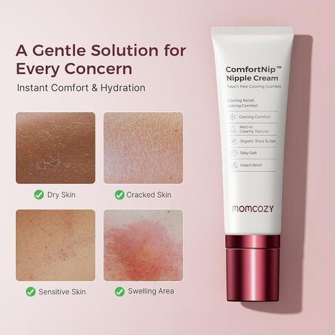 Momcozy Cooling Nipple Cream Safe for Nursing,Fast Relief with Cooling Ceramic Applicator for Cracked Nipple & Dry Skin, No Lanolin Nipple Butter,Plant-Based Formula, Breastfeeding Essentials, 1.76oz in Kuwait