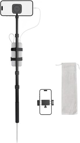 Ground Golf Monopod Phone Stand with Stainless Steel Spike | 46" Metal Extendable Pole, Phone Holder with Power Bank Straps, Golf Swing Video Recording for MagSafe & Smartphones in Kuwait