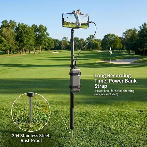 Ground Golf Monopod Phone Stand with Stainless Steel Spike | 46" Metal Extendable Pole, Phone Holder with Power Bank Straps, Golf Swing Video Recording for MagSafe & Smartphones in Kuwait
