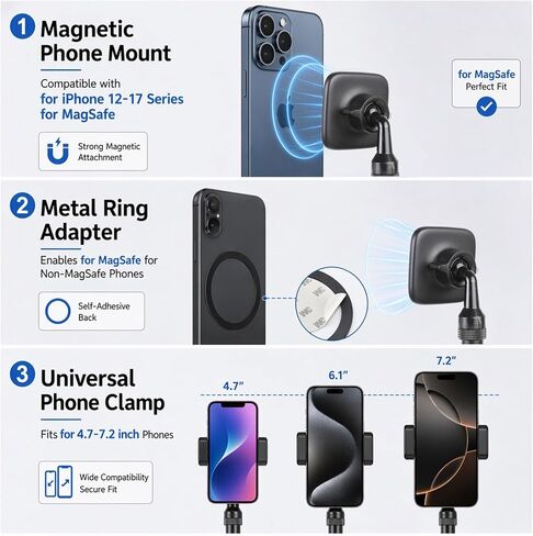 Ground Golf Monopod Phone Stand with Stainless Steel Spike | 46" Metal Extendable Pole, Phone Holder with Power Bank Straps, Golf Swing Video Recording for MagSafe & Smartphones in Kuwait