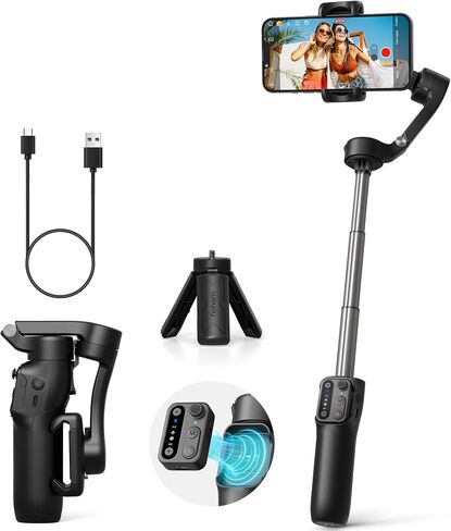 hohem iSteady X3 SE Foldable Phone Gimbal with Detachable Remote, Black | Detachable Remote, iSteady 8.0, Foldable 0.79lb Design, Hohem Joy App, 11H Battery, 0.66lb Payload for Vlogs in Kuwait