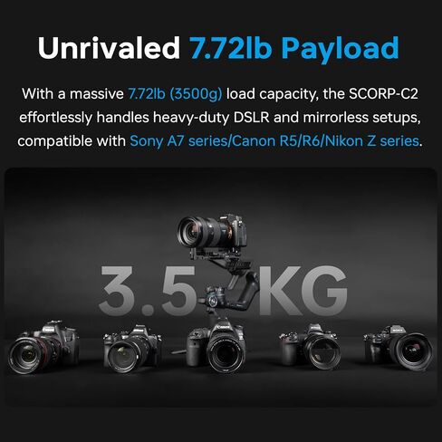 FeiyuTech SCORP-C2 Camera Gimbal Stabilizer, 3-Axis Professional Video Stabilizer with Built-in AI Tracking, 7.72lb Payload for DSLR & Mirrorless Sony A7IV Canon R5 Nikon, Native Vertical Shooting in Kuwait