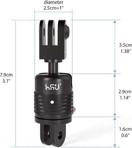 HSU 360° Rotation Camera Mount, Aluminum Vertical Bracket Tripod Adapter | Compatible with GoPro Hero 13/12/11/10/9/8/7/6/5 AKASO Campark DJI Osmo Action 6/5 Pro/4/3 and Other Action Cameras in Kuwait