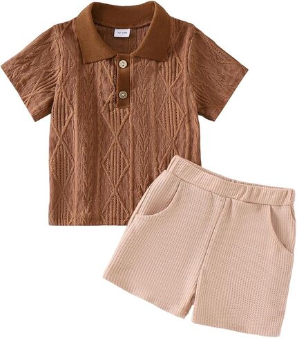 Toddler Boy Clothes Baby Summer Outfits Kids Short Sleeve Collared Shirt and Casual Shorts Set 12 Months - 5 Years in Kuwait