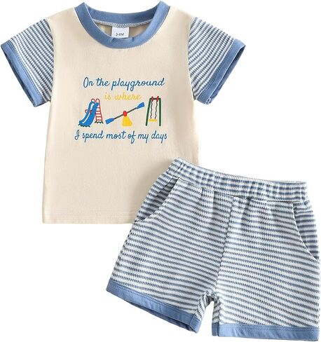 Toddler Baby Boy Back to School Outfit First Day of School T-Shirt and Waffle Shorts Set Kids Pre Kindergarten Clothes in Kuwait