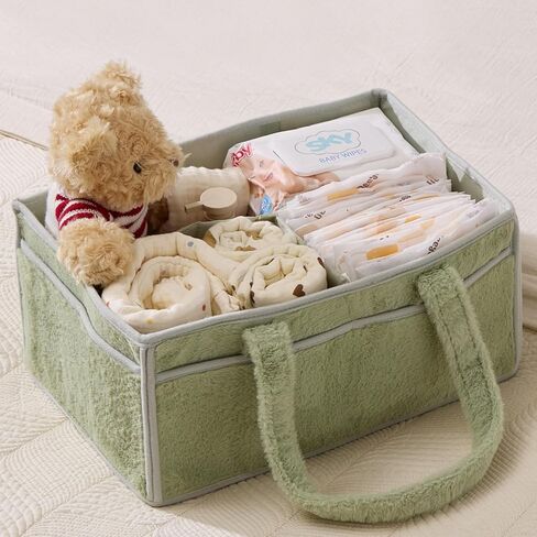 luxury little Soft Baby Diaper Caddy Organizer, Nursery Storage Basket with Removable Divider, Portable Baby Diapers Basket, Gifts for New Parent, Baby Shower (Light Pink) in Kuwait