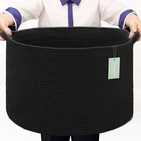 Cotton Rope Blanket Basket, 72L Tall Laundry Hamper, Navy Blue | 16"x 22", Collapsible Large Nursery Hamper, Sturdy Handles for Clothes Toys Towels, Ideal for Bedroom Bathroom Living Room in Kuwait