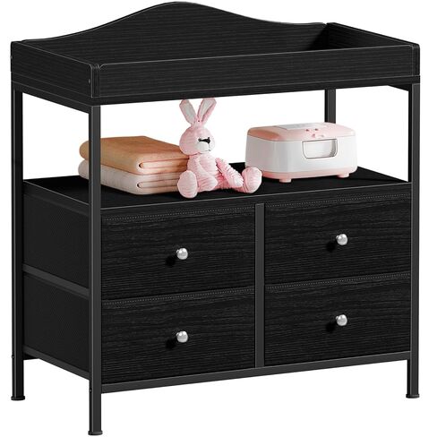 BOLUO Changing Table Dresser with 4 Fabric Drawers and Open Shelf, Baby Dresser with Changing Table Top Diaper Changing Station with Storage for Nursery Modern (White) in Kuwait