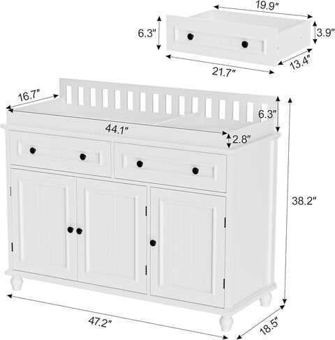 Large Nursery Dresser with Drawers, 47'' White Baby Diaper Changing Table | Scurrty Wood Changing Station for Infants Daycare, Spacious Storage Cabinet, Safety Anti-Tipping Device, No Odor, Heavy Duty in Kuwait