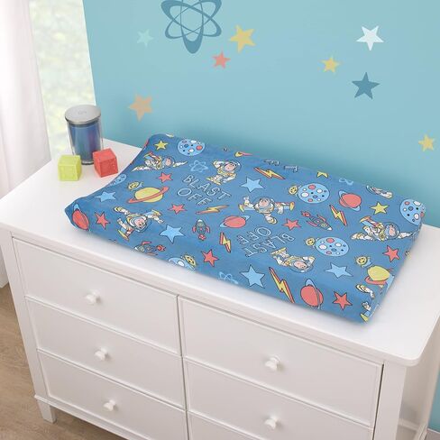 Disney Toy Story Buzz Lightyear Blue and Orange Blast-Off Contoured Changing Pad Cover in Kuwait