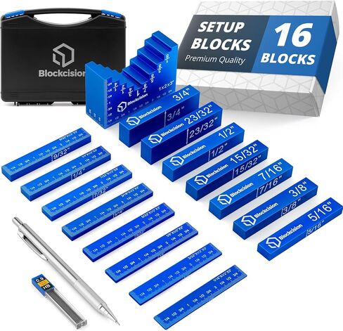 ELEON Blockcision™ Setup Blocks Woodworking Tools 16 PCS - Height Gauge Set with Easy Spacer Block - Stepped Level Design - Precision Ruler-Marked Setup Bars for Router Table Saw Accessories with Case in Kuwait