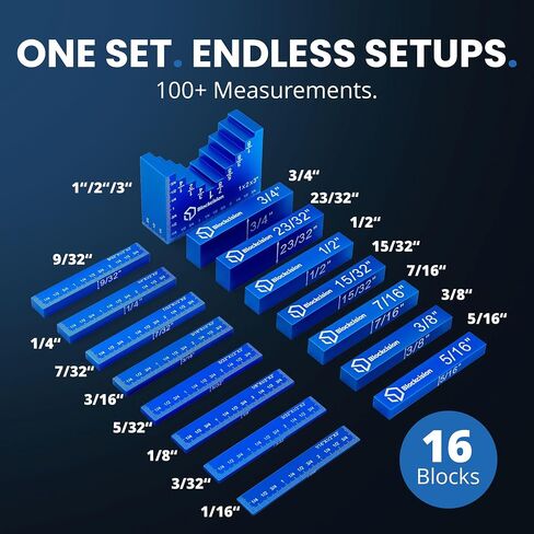 ELEON Blockcision™ Setup Blocks Woodworking Tools 16 PCS - Height Gauge Set with Easy Spacer Block - Stepped Level Design - Precision Ruler-Marked Setup Bars for Router Table Saw Accessories with Case in Kuwait