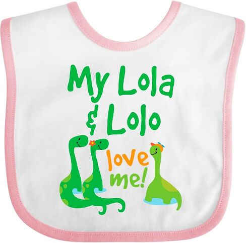 inktastic My Lola and Lolo Love Me Grandson Dinosaur Baby Bib in Kuwait
