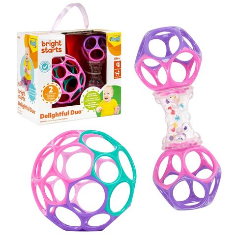 Bright Starts Delightful Duo 2-Pack Gift Set with Easy-Grasp Oball Rattles, Pink, Baby Toys for Newborn and Up in Kuwait