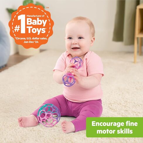 Bright Starts Delightful Duo 2-Pack Gift Set with Easy-Grasp Oball Rattles, Pink, Baby Toys for Newborn and Up in Kuwait