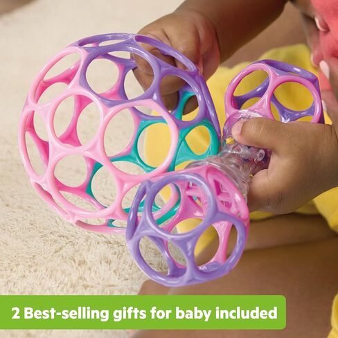 Bright Starts Delightful Duo 2-Pack Gift Set with Easy-Grasp Oball Rattles, Pink, Baby Toys for Newborn and Up in Kuwait