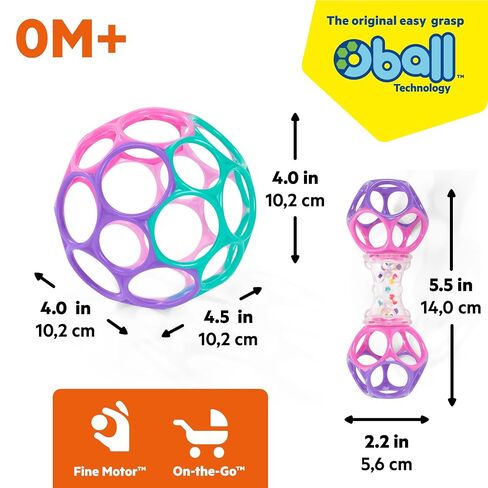 Bright Starts Delightful Duo 2-Pack Gift Set with Easy-Grasp Oball Rattles, Pink, Baby Toys for Newborn and Up in Kuwait