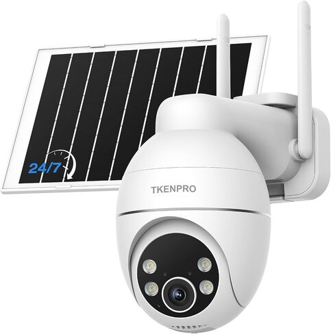 TKENPRO 2K Solar Camera Outdoor Wireless, 2.4GHz Wi-Fi Connected | 24/7 Continuous Recording, Human Auto Tracking, 2K Color Night Vision, 360° Panoramic View, IP65 in Kuwait