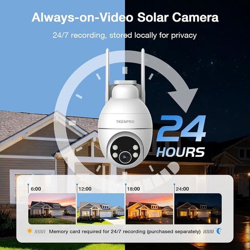 TKENPRO 2K Solar Camera Outdoor Wireless, 2.4GHz Wi-Fi Connected | 24/7 Continuous Recording, Human Auto Tracking, 2K Color Night Vision, 360° Panoramic View, IP65 in Kuwait