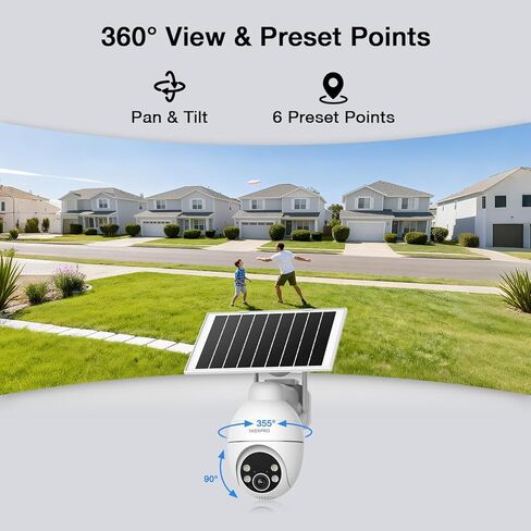 TKENPRO 2K Solar Camera Outdoor Wireless, 2.4GHz Wi-Fi Connected | 24/7 Continuous Recording, Human Auto Tracking, 2K Color Night Vision, 360° Panoramic View, IP65 in Kuwait