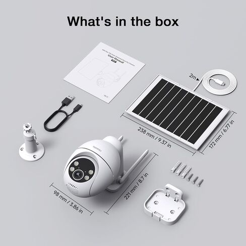 TKENPRO 2K Solar Camera Outdoor Wireless, 2.4GHz Wi-Fi Connected | 24/7 Continuous Recording, Human Auto Tracking, 2K Color Night Vision, 360° Panoramic View, IP65 in Kuwait