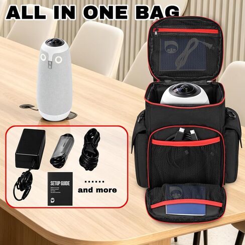 Carrying Case Compatible with Owl Labs Meeting Owl 3/4/Pro | Meeting Camera Travel Bag with shoulder strap, 8mm Padding, Side Pockets, Mesh Pockets, Top Handle, Red Reflective Strip in Kuwait