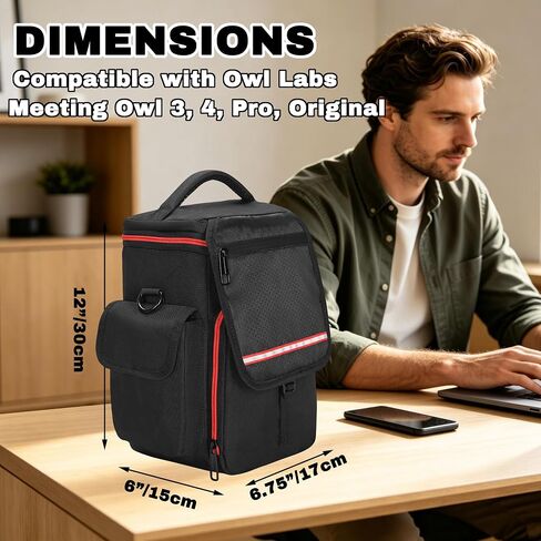 Carrying Case Compatible with Owl Labs Meeting Owl 3/4/Pro | Meeting Camera Travel Bag with shoulder strap, 8mm Padding, Side Pockets, Mesh Pockets, Top Handle, Red Reflective Strip in Kuwait