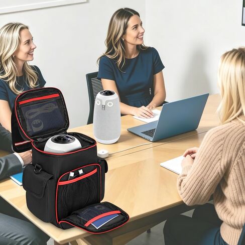 Carrying Case Compatible with Owl Labs Meeting Owl 3/4/Pro | Meeting Camera Travel Bag with shoulder strap, 8mm Padding, Side Pockets, Mesh Pockets, Top Handle, Red Reflective Strip in Kuwait