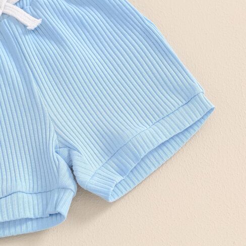 MA&BABY Newborn Baby Boy Girl Clothes 3 6 9 12 18 Months Ribbed Knit Short Sleeve Romper Shorts Set Infant Summer Outfits (Checkered- Sky Blue, 3-6 Months) in Kuwait