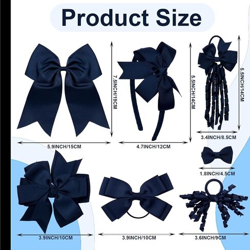 Navy Blue School Hair Bow Accessories Set Uniform Hair Bows Clips Headband | 10Pcs Hair Bow Accessories, Hair Ties, Ponytail Holder, Curly Korker Bows, School, Toddler, Girls in Kuwait
