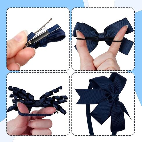 Navy Blue School Hair Bow Accessories Set Uniform Hair Bows Clips Headband | 10Pcs Hair Bow Accessories, Hair Ties, Ponytail Holder, Curly Korker Bows, School, Toddler, Girls in Kuwait