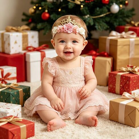 INOGIH Baby Girl Birthday Crown Floral Headband Soft Flower Head Wrap Tiara Hairband for 1-3 Years in Kuwait