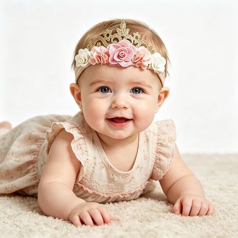 INOGIH Baby Girl Birthday Crown Floral Headband Soft Flower Head Wrap Tiara Hairband for 1-3 Years in Kuwait