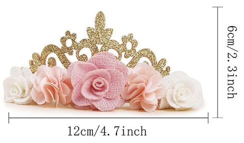 INOGIH Baby Girl Birthday Crown Floral Headband Soft Flower Head Wrap Tiara Hairband for 1-3 Years in Kuwait