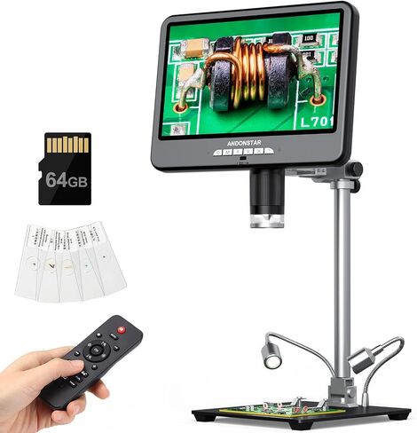 Andonstar AD210S-FA 4K 60FPS Digital Microscope for Soldering 10.1" Screen | Articulating Boom Arm, 4K 60FPS HDMI, 64MP 3840P UHD Video Audio Record, Electronics Repair, Anti-Static Mat, 64GB Card in Kuwait