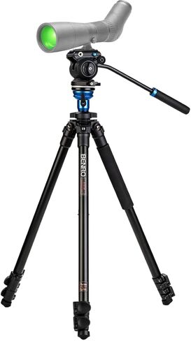 Benro A1573F Aluminum Tripod for Spotting Scopes, Binoculars, Outdoor Field Viewing, Leveling Base, Smooth Fluid Head w/Sliding QR Plate, Flip Locks, Case, Adjustable Legs, 62" Max Ht, 5.5lb Payload in Kuwait