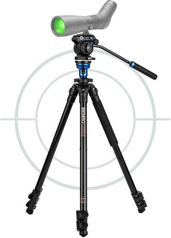 Benro A1573F Aluminum Tripod for Spotting Scopes, Binoculars, Outdoor Field Viewing, Leveling Base, Smooth Fluid Head w/Sliding QR Plate, Flip Locks, Case, Adjustable Legs, 62" Max Ht, 5.5lb Payload in Kuwait