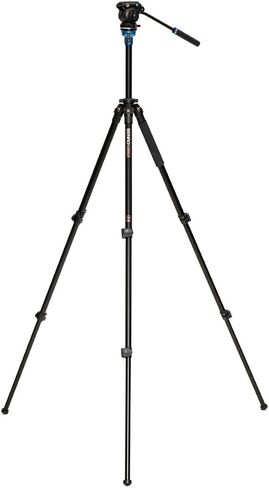 Benro A1573F Aluminum Tripod for Spotting Scopes, Binoculars, Outdoor Field Viewing, Leveling Base, Smooth Fluid Head w/Sliding QR Plate, Flip Locks, Case, Adjustable Legs, 62" Max Ht, 5.5lb Payload in Kuwait