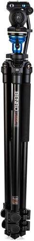 Benro A1573F Aluminum Tripod for Spotting Scopes, Binoculars, Outdoor Field Viewing, Leveling Base, Smooth Fluid Head w/Sliding QR Plate, Flip Locks, Case, Adjustable Legs, 62" Max Ht, 5.5lb Payload in Kuwait