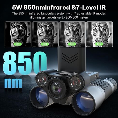 Binoculars with Camera and Night Vision - 12x42 Digital Binoculars with 2.4" IPS Screen, 7 IR Modes for 200-300m in Darkness, for Bird Watching, Hiking, Camping - Includes 32GB Card (Black) in Kuwait
