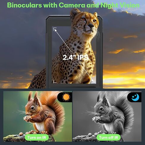 Binoculars with Camera and Night Vision - 12x42 Digital Binoculars with 2.4" IPS Screen, 7 IR Modes for 200-300m in Darkness, for Bird Watching, Hiking, Camping - Includes 32GB Card (Black) in Kuwait