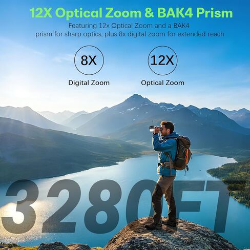 Binoculars with Camera and Night Vision - 12x42 Digital Binoculars with 2.4" IPS Screen, 7 IR Modes for 200-300m in Darkness, for Bird Watching, Hiking, Camping - Includes 32GB Card (Black) in Kuwait
