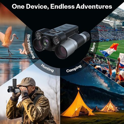 Binoculars with Camera and Night Vision - 12x42 Digital Binoculars with 2.4" IPS Screen, 7 IR Modes for 200-300m in Darkness, for Bird Watching, Hiking, Camping - Includes 32GB Card (Black) in Kuwait