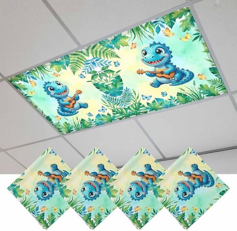 Cartoon Dinosaur Magnetic Fluorescent Light Covers for Ceiling Lights 2x4 Ft,Summer Butterfly Fern Tropical Palm Plants Office Classroom Kitchen Drop Ceiling Light Covers Filters Shade Panel 2 Packs in Kuwait