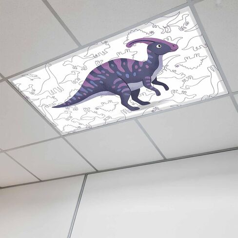 Purple Dinosaur Magnetic Fluorescent Light Covers for Ceiling Lights 2x4 Ft, Cartoon Abstract Animals Cute Office Classroom Kitchen Drop Ceiling Light Covers Lighting Filters Shade Panel 3 Packs in Kuwait