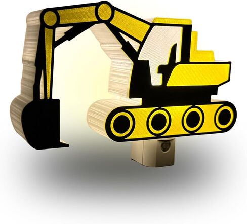 3D Printed Excavator Night Light Plug-in Wall – Construction Digger LED Nursery Lamp with Dusk to Dawn Sensor – Kids Boys Bedroom Decor - Birthday Gift in Kuwait