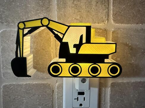 3D Printed Excavator Night Light Plug-in Wall – Construction Digger LED Nursery Lamp with Dusk to Dawn Sensor – Kids Boys Bedroom Decor - Birthday Gift in Kuwait